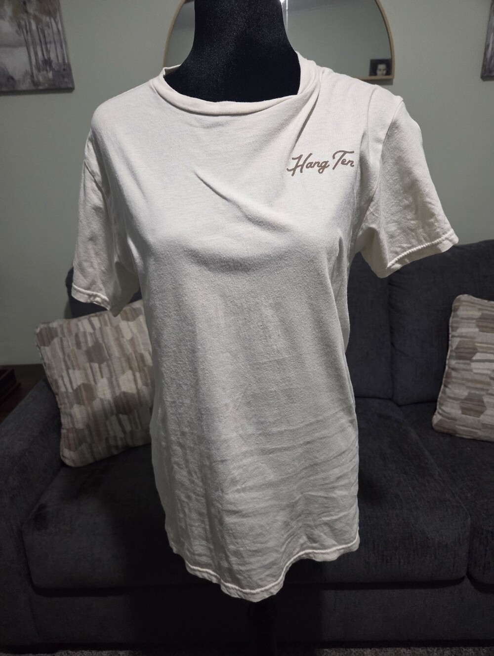 Hang Ten Off-White Crewneck Tee with Script Logo